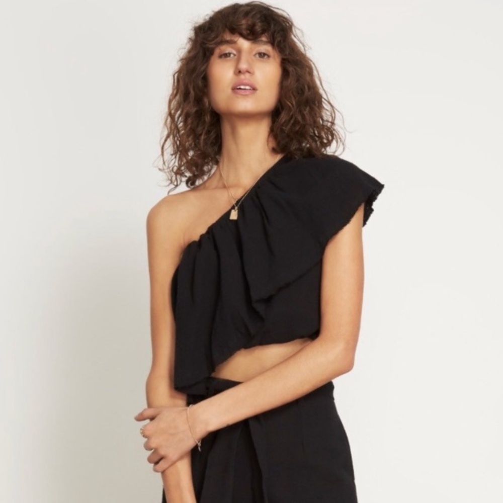 Faithfull the Brand Black San Andreas One Shoulder Top Linen